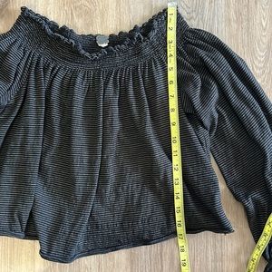 We the Free Black and tan striped on or off shoulder long sleeve blouse w ties